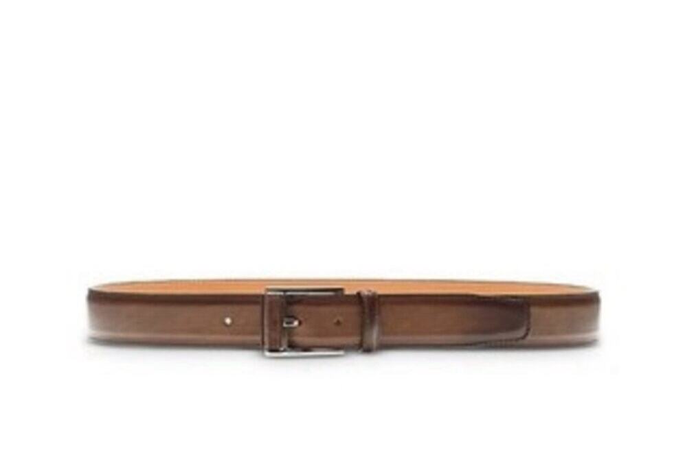 Magnanni Velaz Mens Calfskin Leather Belt Size 34 Tabaco Square Bar Style 1510